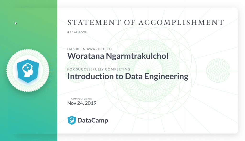 certificate คอร์สออนไลน์ data