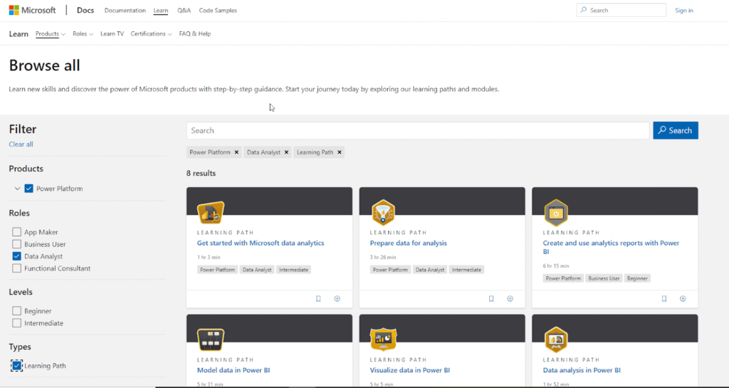 microsoft powerbi learning path free