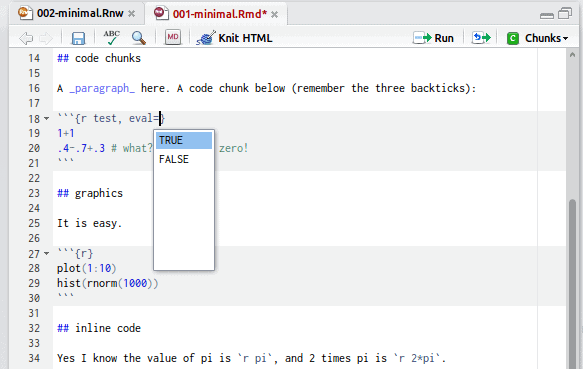 Screenshot knitr RStudio