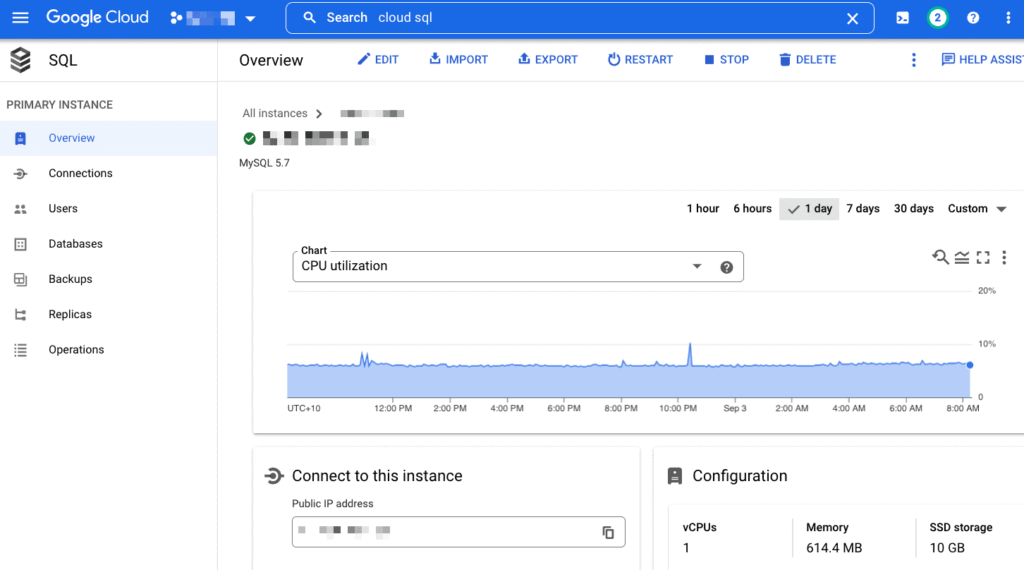 google cloud sql user interface