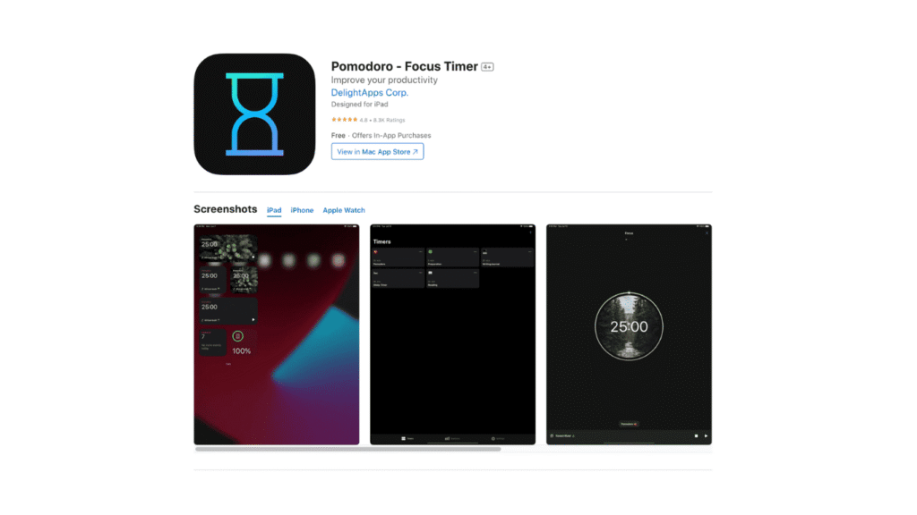 pomodoro app focus timer time controller appforwork work life balance app